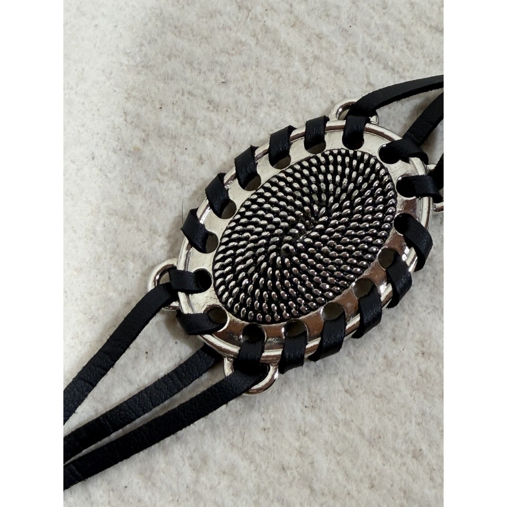 Womens Boho Western Concho Chain Belt Black Silver Festival Y2K Adjustable - Picture 8 of 16